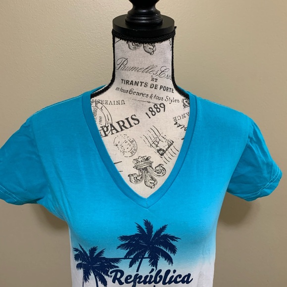 Ocean Dream Blue & White Ombre Dominican Republic Short Sleeve Shirt Size Large - Picture 2 of 12